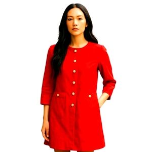 Talbots Petites Women's Sheath Dress Gold Button 3/4 Sleeve Linen Red Size 2P